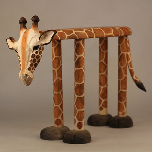 Solid Wood Carving Large Giraffe Home Shoe Changing Stool