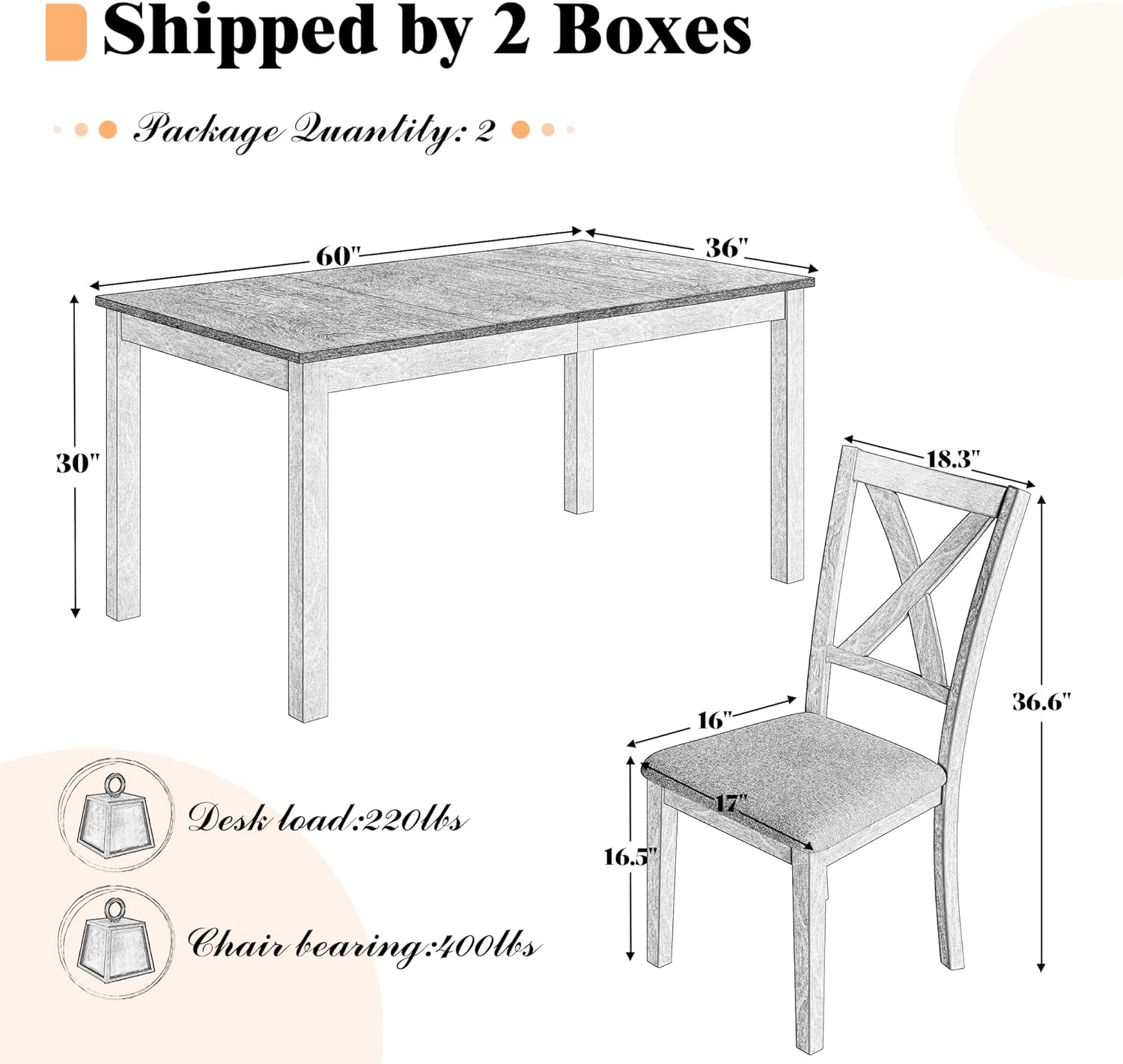 7-Piece Farmhouse Wood Dining Table Set with 6 Chairs, 60" Rectangular Dining Table & Chair Set for 6 People, Dining Table with Solid Wood Legs, Table Set for Dining room, Kitchen, Rustic White - Grand Goldman