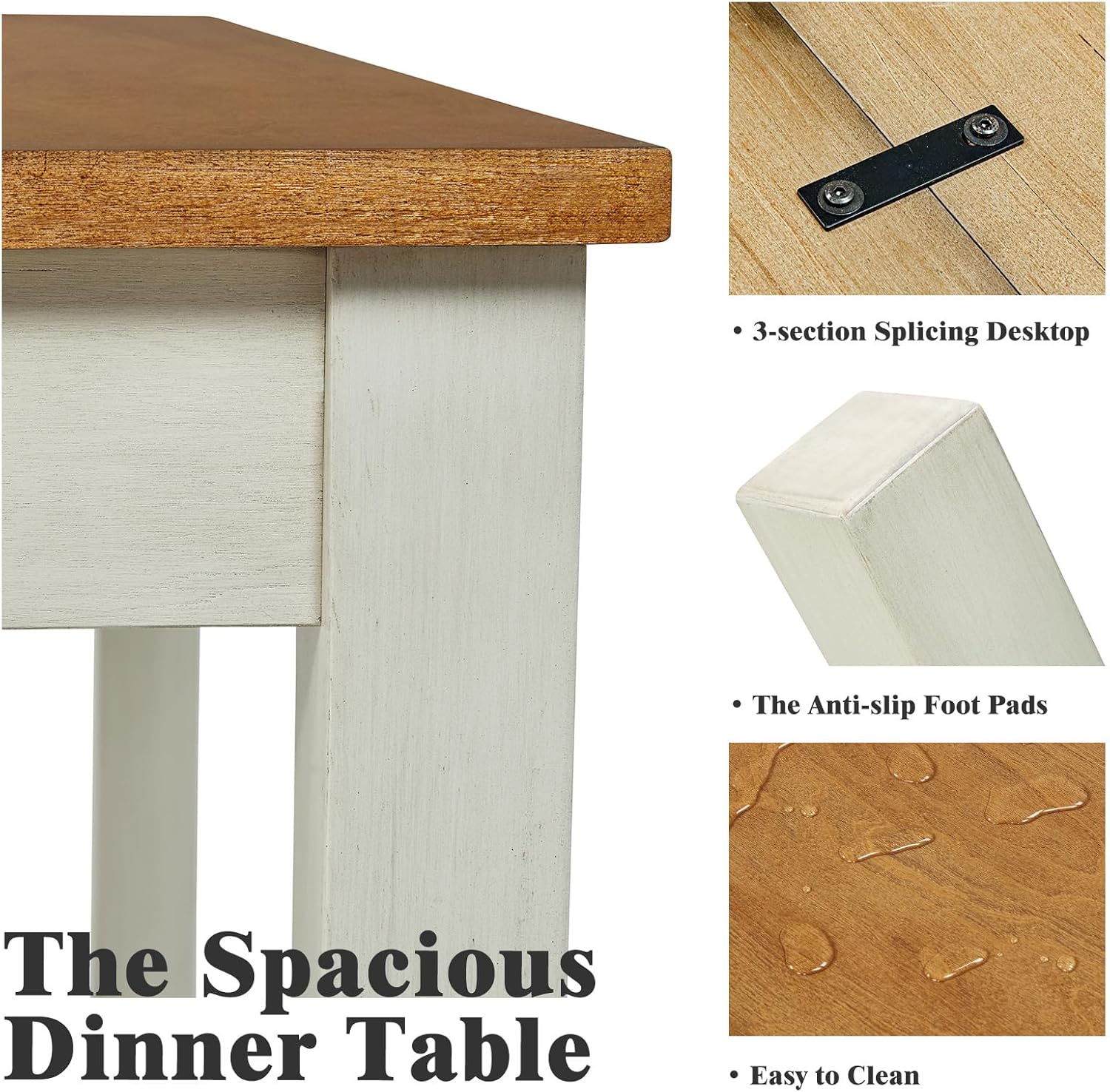 7-Piece Farmhouse Wood Dining Table Set with 6 Chairs, 60" Rectangular Dining Table & Chair Set for 6 People, Dining Table with Solid Wood Legs, Table Set for Dining room, Kitchen, Rustic White - Grand Goldman