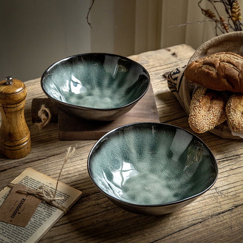 7.5 Inch Ceramic Bowl Vintage Salad Bowl Vegetable Bowl Micro Flaw - Grand Goldman