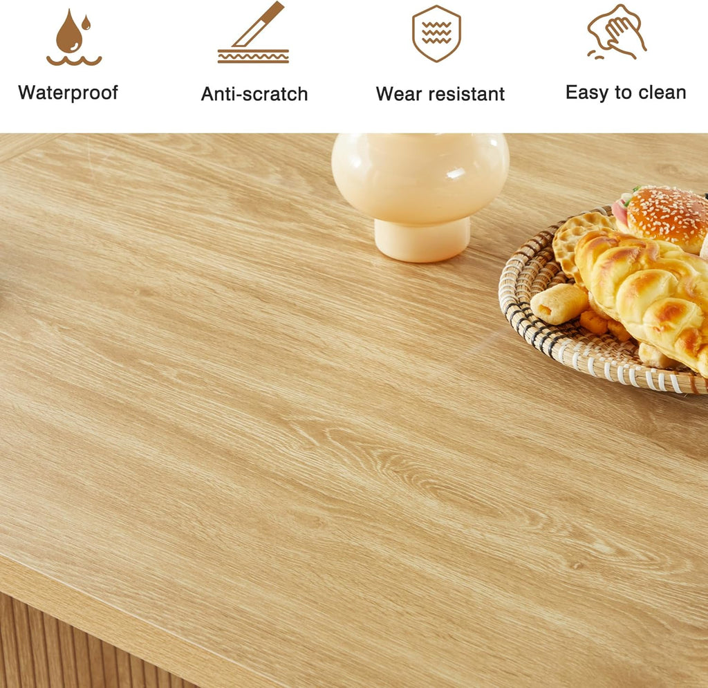 70.8 Inch Kitchen Dining Table for 6-8 People, Oval Kitchen Table with Wood Strip Base, Modern Farmhouse Large Round Dining Room Tables for Kitchen Living Room (Natural) - Grand Goldman