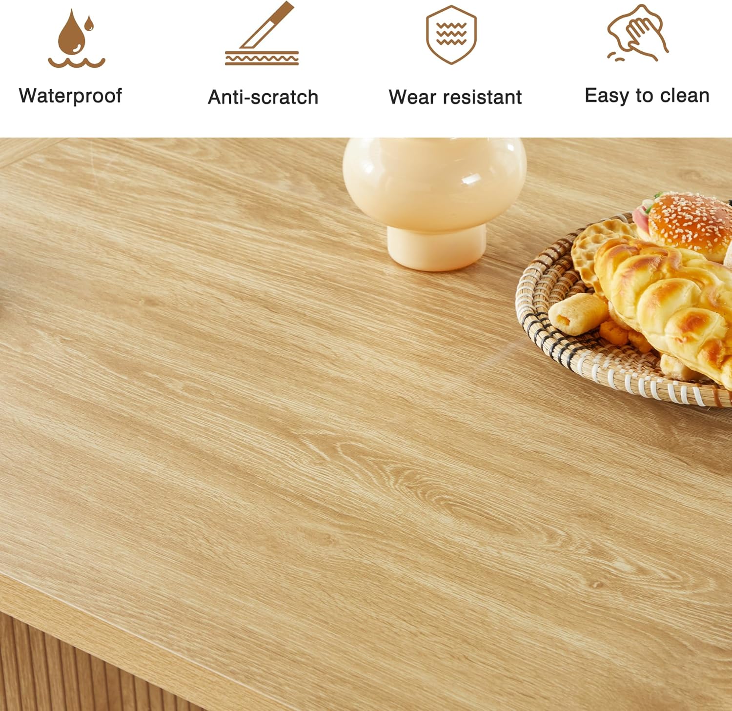 70.8 Inch Kitchen Dining Table for 6-8 People, Oval Kitchen Table with Wood Strip Base, Modern Farmhouse Large Round Dining Room Tables for Kitchen Living Room (Natural) - Grand Goldman