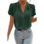 Solid Color Pullover V-neck Chiffon Shirt For Women