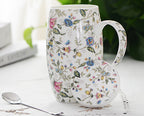 Bone China Breakfast Household Ceramic Large-capacity Mug With Lid Spoon Porcelain Oversized Waist Drum Cup