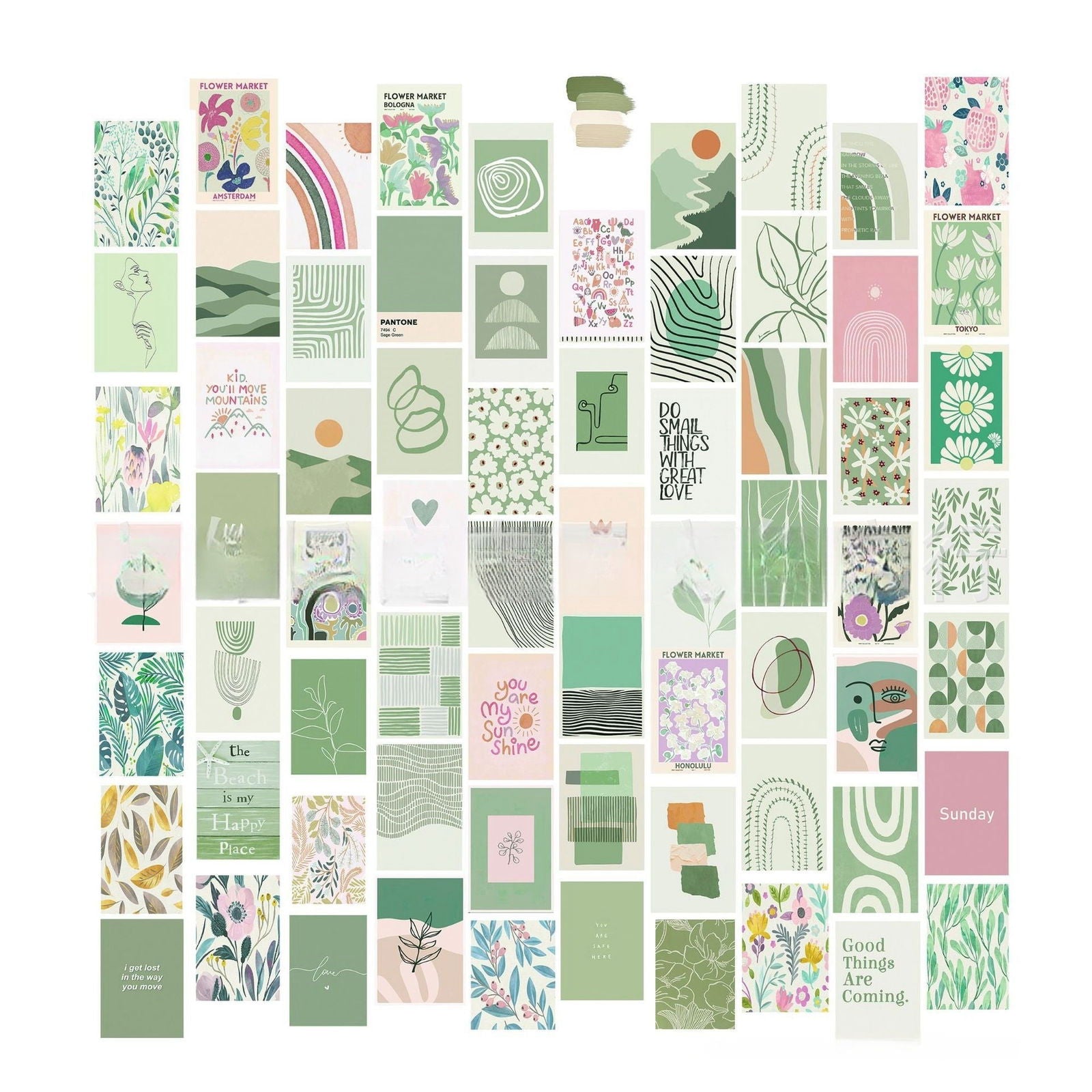 70 Mini Posters Pack 10x15cm Each Mood Postcard Travel & Escape Poster Decoration Painting Sheets for Home Lining Room Kitchen Bathroom - Grand Goldman