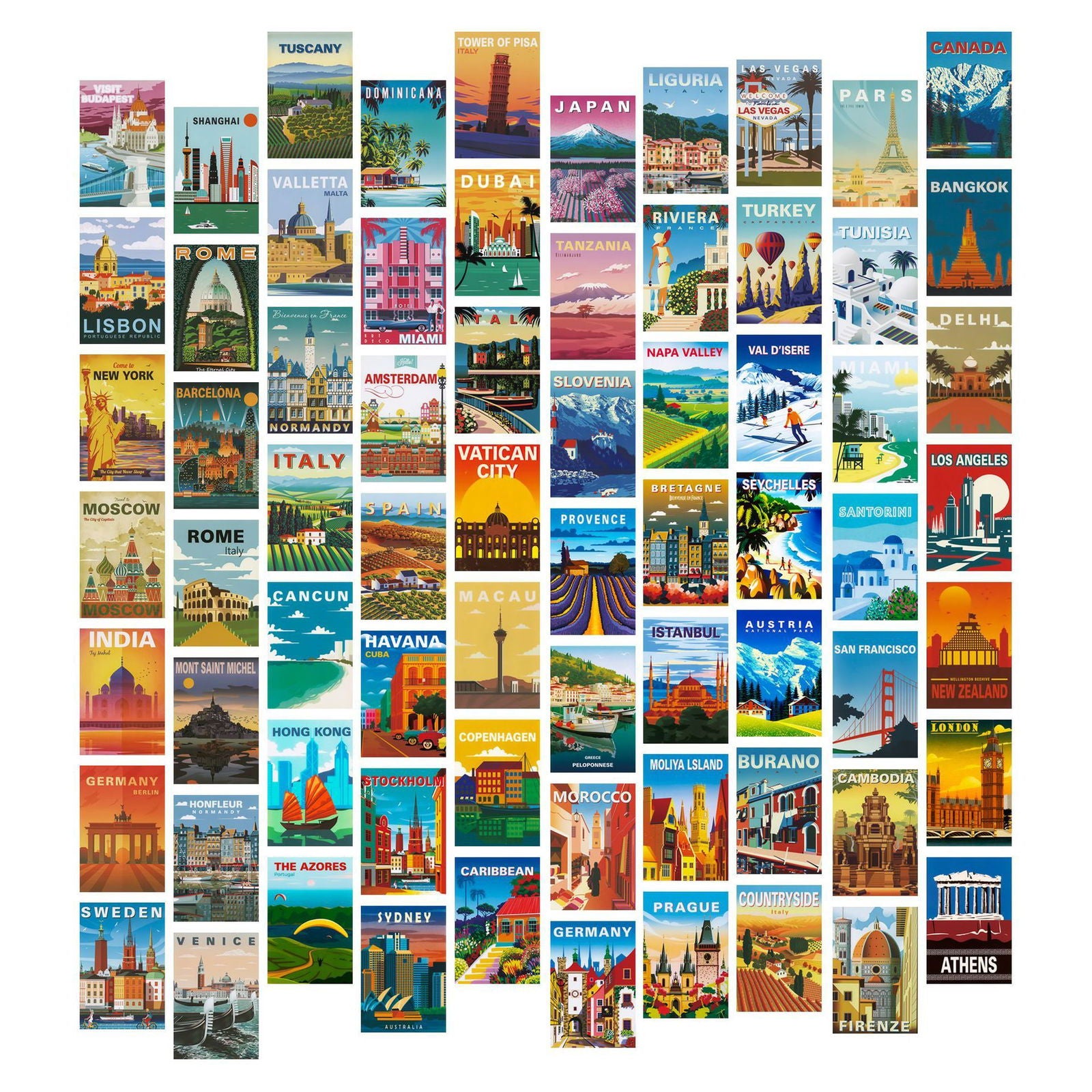 70 Mini Posters Pack 10x15cm Each Mood Postcard Travel & Escape Poster Decoration Painting Sheets for Home Lining Room Kitchen Bathroom - Grand Goldman