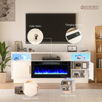 70'' TV Stand with 36'' Fireplace-LED Light Entertainment Center for 75+ inch TV-White TV Cabinet with Storage, Modern TV Console for Living Room - Grand Goldman