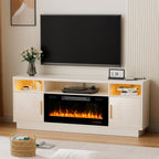 70'' TV Stand with 36'' Fireplace-LED Light Entertainment Center for 75+ inch TV-White TV Cabinet with Storage, Modern TV Console for Living Room - Grand Goldman