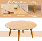 Round Bamboo Small Coffee Table, Low Japanese Style Table for Living Room, Mid Century Circle Coffee Table, 23.6'' Sofa Side End Tables for Sitting on The Floor
