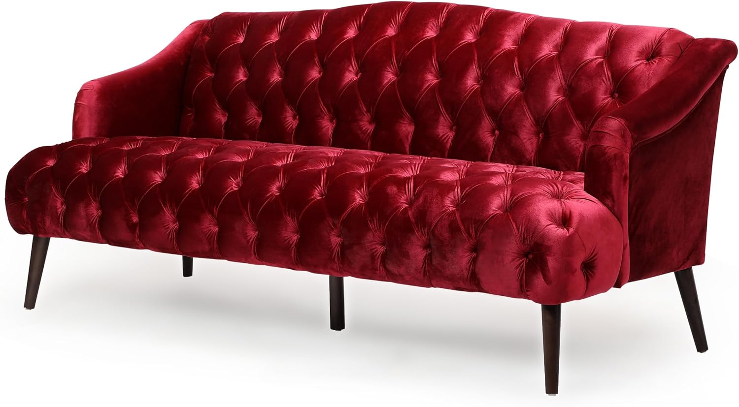 Modern Wingback Tufted Velvet Loveseat, 73.25" 3 Seat Sofas Settee Bench Banquette Chesterfield Love Seat with High Back Thick Padded Cushioned Upholstered Couch for Living Room, Victorian Style, Red
