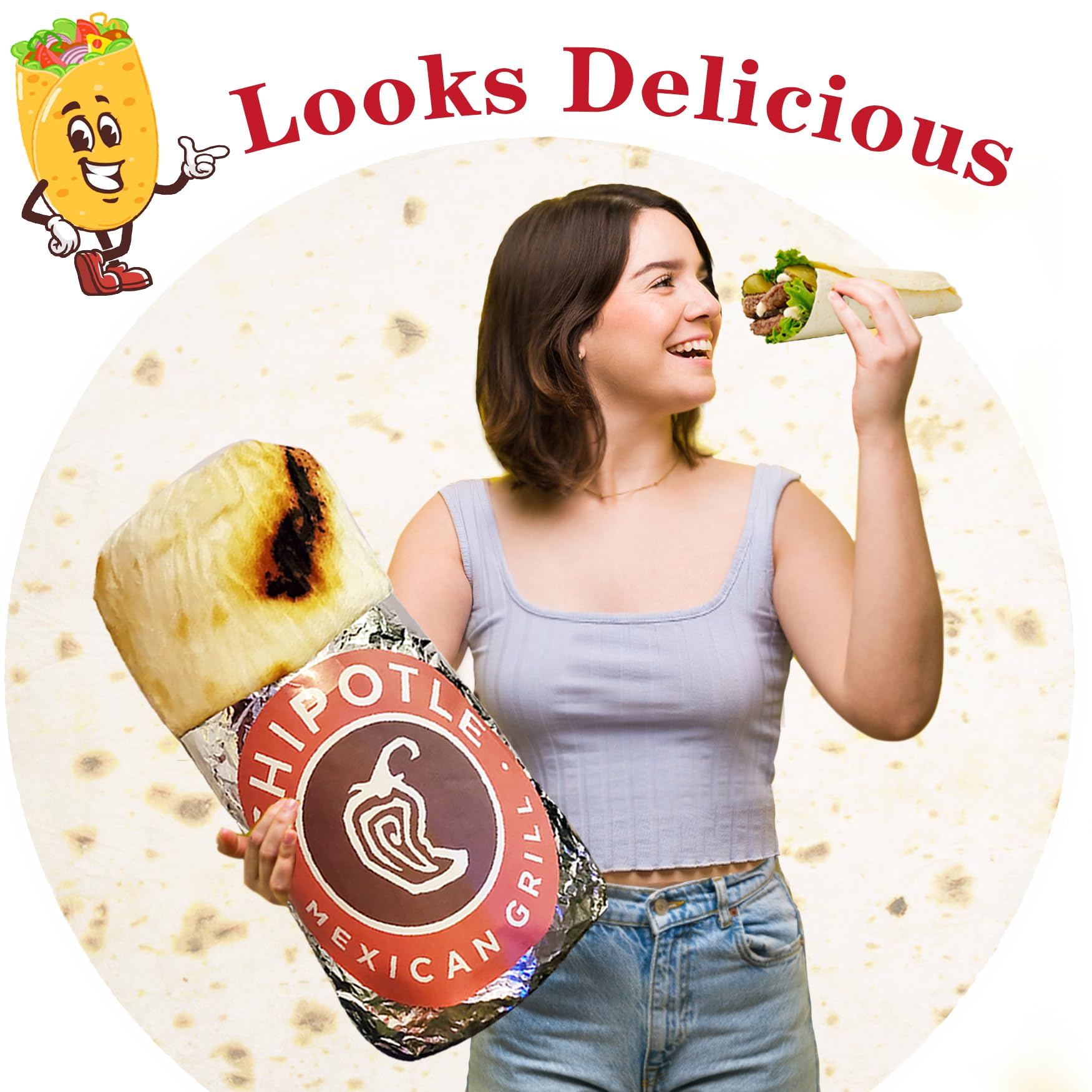 پتو پیچ تورتیلا جربست بوریتوس برای بزرگسالان، کودکان و نوزادان، هدیه تولد، پتو دو رو با طرح غذا، هدیه خنده‌دار برای زنان، مردان و نوجوانان، پتو نرم فلانل تاکو ۲۸۵ GSM (زرد، ۶۰ اینچ)