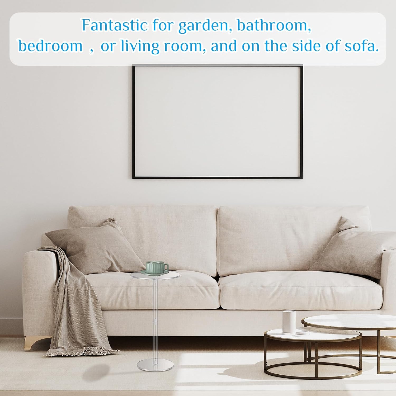 2 Pcs Acrylic Drink Side Tables 10 l x 10 W x 24.2 H Clear Living Room Round Coffee Cocktail Tables for Small Space End for Living Room Balcony Bedroom Easy Assembly