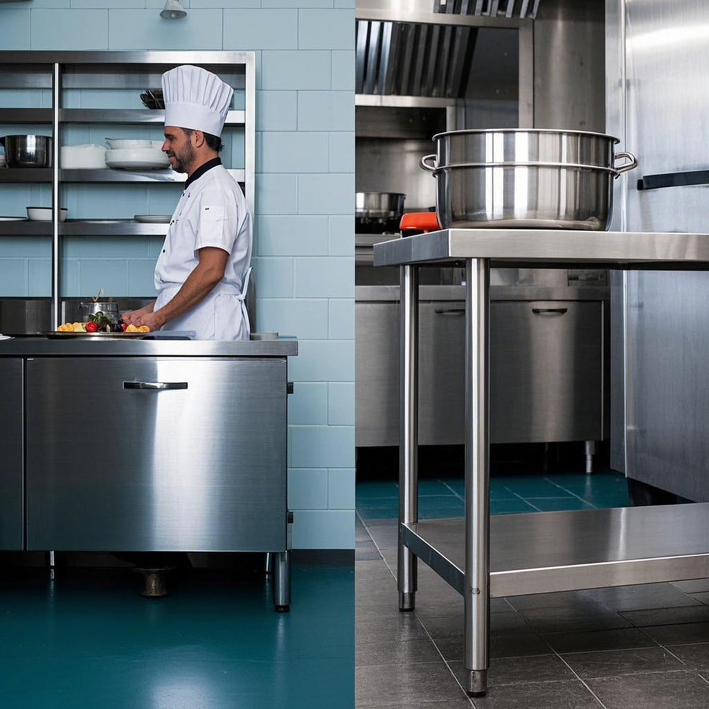 NSF 24x24 Inches Stainless Steel Table for Prep & Work with Caster, Metal Commercial Kitchen Table with Under Shelf and AdjustableTable Foot for Restaurant, Hotel, Home Kitchen, Coffee Station