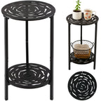 2-Tier Metal Round Side Table Black Accent Coffee Tables Small Space Corner Plant Stand Shelf for Indoor Outdoor Use Patio Balcony End Table Butterfly Print Weather-Resistant