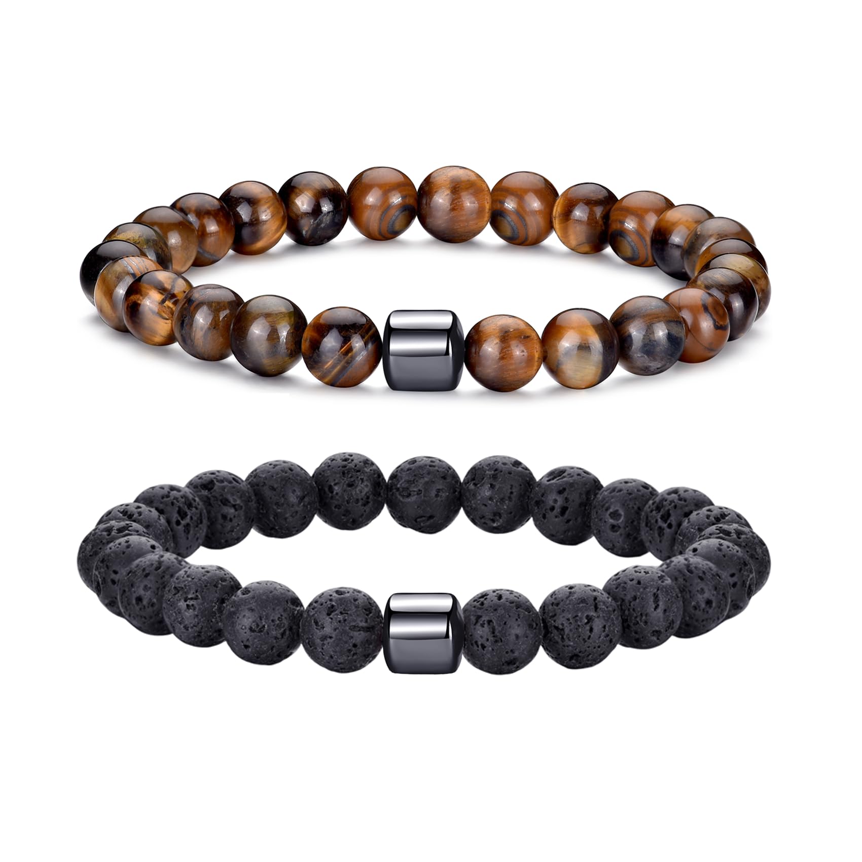 RANKEEF Tiger Eye Bracelet For Men 8MM Natural Stone Stretch Adjustable Black Crystal Beaded Bracelet for Men Women Gifts