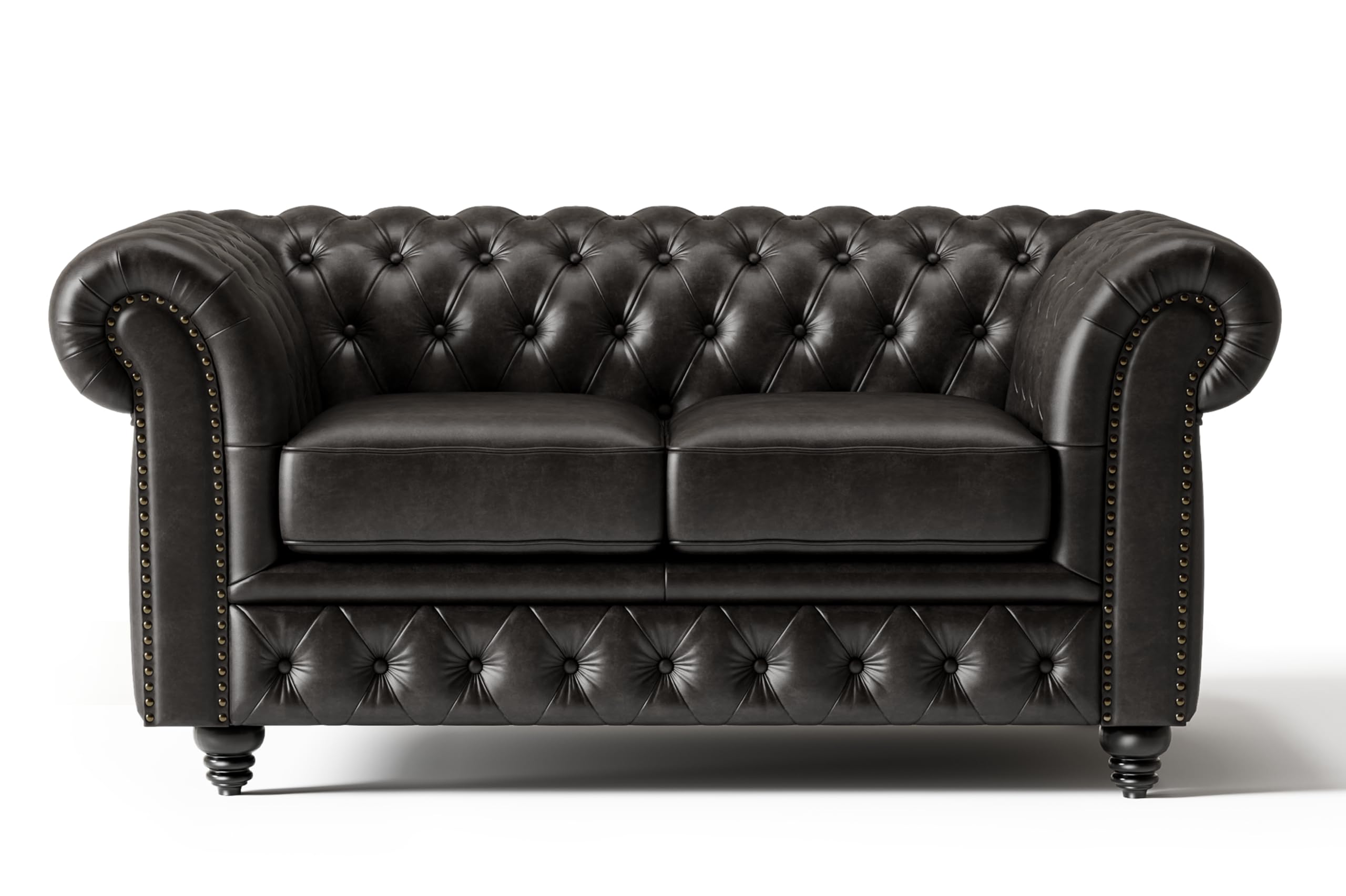 Valencia Parma Chesterfield 3 Seater Sofa 82" | Premium Full-Aniline Leather | Mid-Century Leather Couch with Classic Button Tufted Back, Wood Legs for Living Room, Chocolate