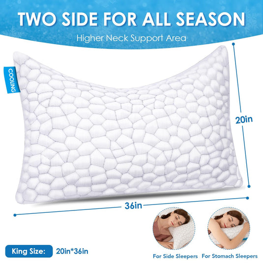 SUPA MODERN Cooling Bed Pillows for Sleeping 2 Pack Shredded Memory Foam Pillows Adjustable Cool Pillow for Side Back Stomach Sleepers Luxury Gel Pillows Queen Size Set of 2 Washable Removable Cover