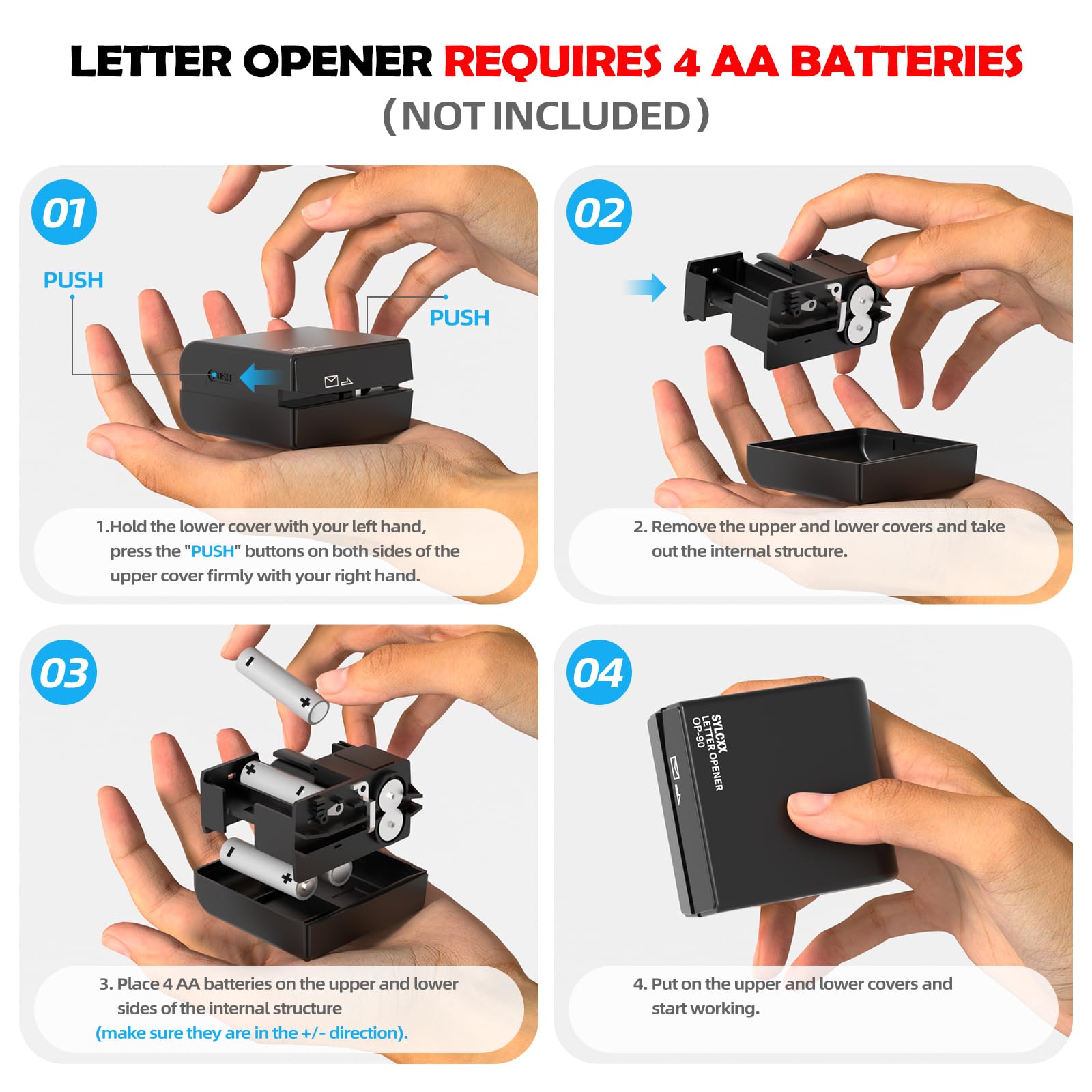 Battery Operated Electric Letter Opener - Letter Openers Envelope Slitter, Envelope Opener, Mail Opener, Universal Envelope Efficient Letter Opener Tool for Office, Home (Black)