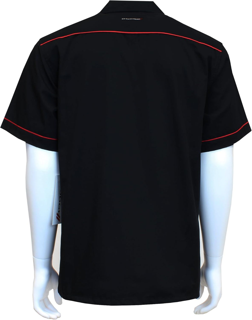 David Carey Dodge Work Shirt – Black & Red – Button Up Collared Short Sleeve Mechanic Camp Shirt with Logo Patch