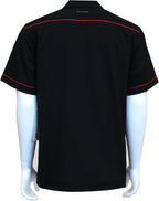 David Carey Dodge Work Shirt – Black & Red – Button Up Collared Short Sleeve Mechanic Camp Shirt with Logo Patch