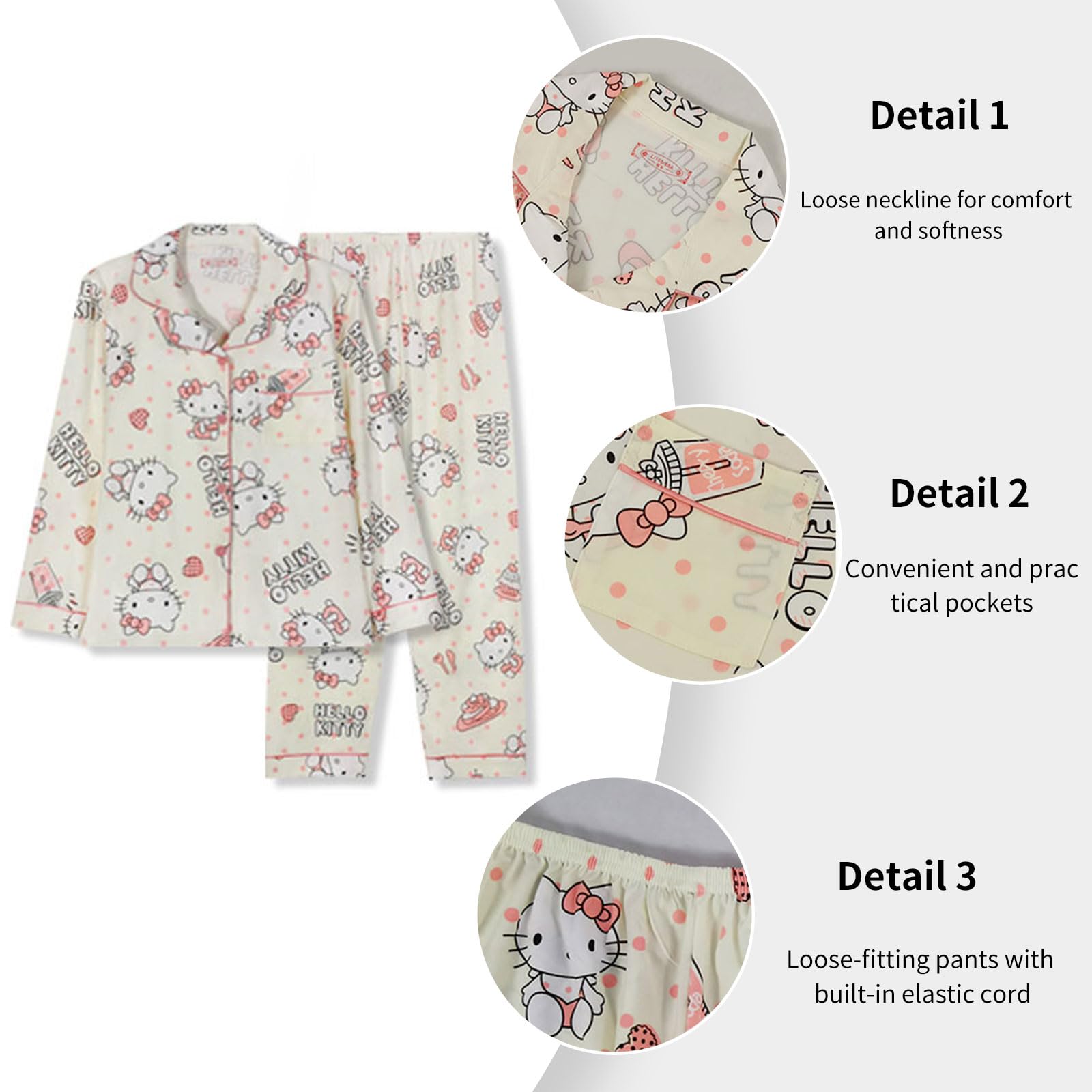 TradWloth Cute Women's Pajama Sets, Cartoon Print Sleepwear Long Sleeve Shirt and Casual Pajama Pants