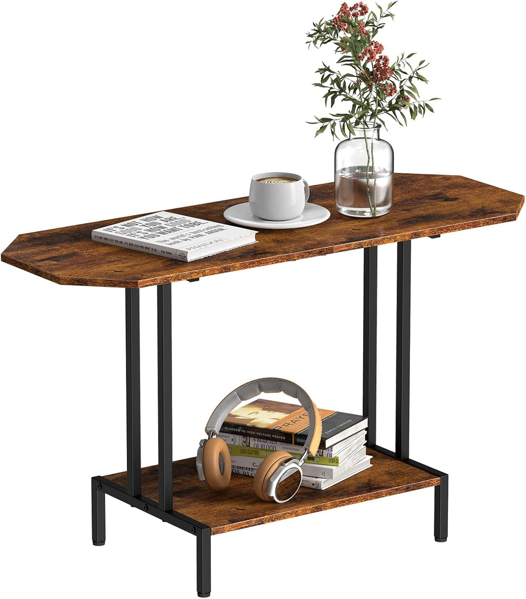 Rustic Coffee Table 2-Tier Wood Tea Table Coffee Tables for Living Room Industrial Rectangle Coffee Table for Large or Small Spaces Center Table with Storage Shelf, Brown