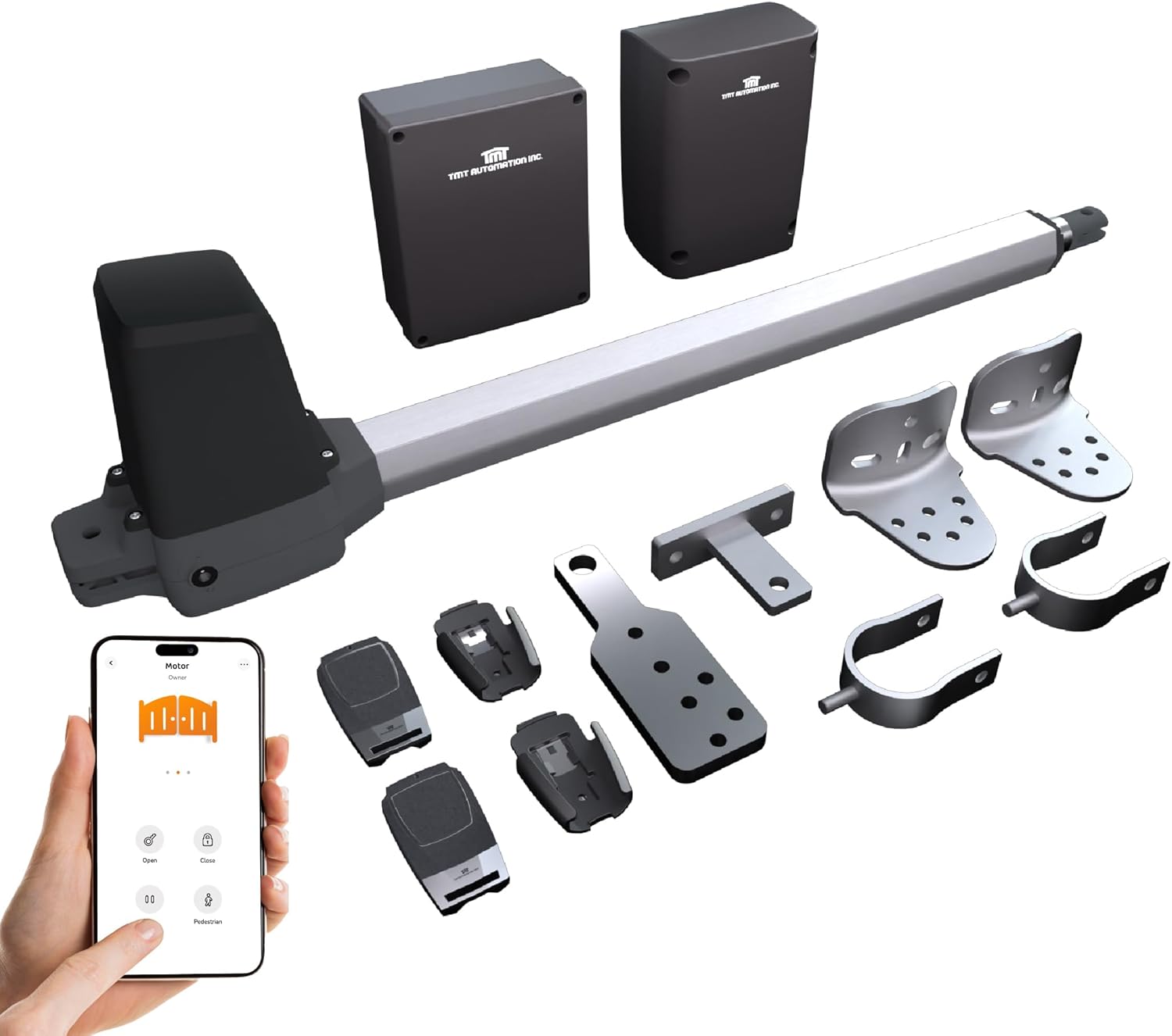 TMT Terrier 200 Single Automatic Gate Openers Up to 8ft and 550lb Medium Duty Swing Gate, Gate Openers with Remote Complete Kit, Electric Gate Opener for Driveway with Powerful Motor (APP Compatible)