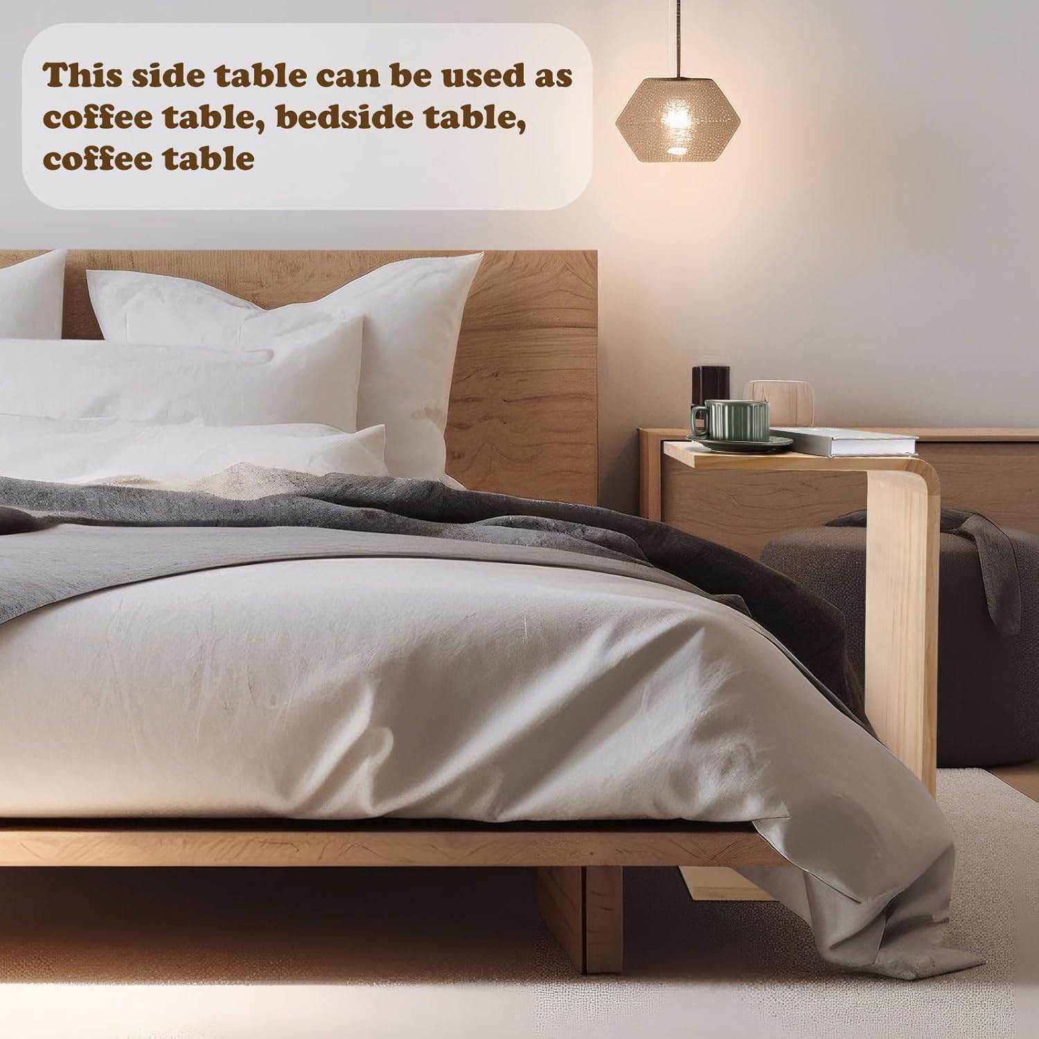 Marsui C Shaped Side Table Solid Wood End Table for Couch Small Place Living Room Coffee and Eating Snack Tray