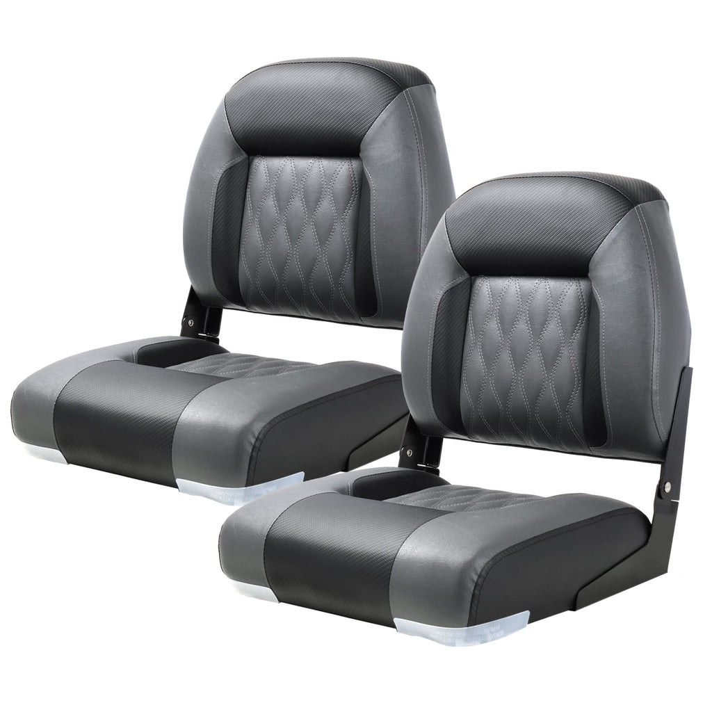 Premium Marine A Pair of Low Back Folding Boat Seat, Fishing Marine Seats with Stainless Steel Screws, Charcoal/Black(2 Seats)