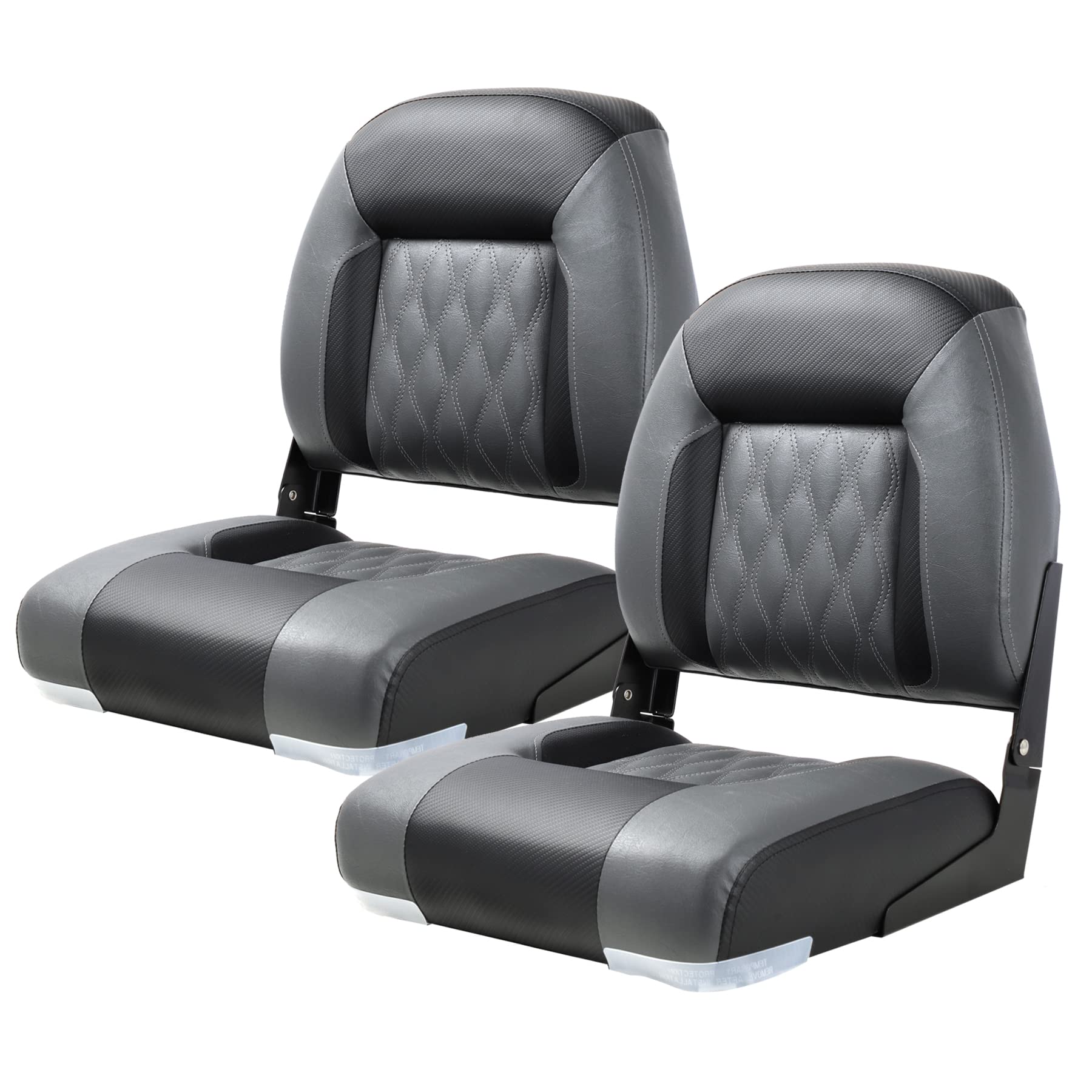 Premium Marine A Pair of Low Back Folding Boat Seat, Fishing Marine Seats with Stainless Steel Screws, Charcoal/Black(2 Seats)