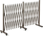 TECSPACE Aluminum Expandable Garden Fence, Portable Barricade Gate with Casters, Adjustable Retractable Fence Mobile Barricade Safety Barrier (Brown, 201×15×41 inch)
