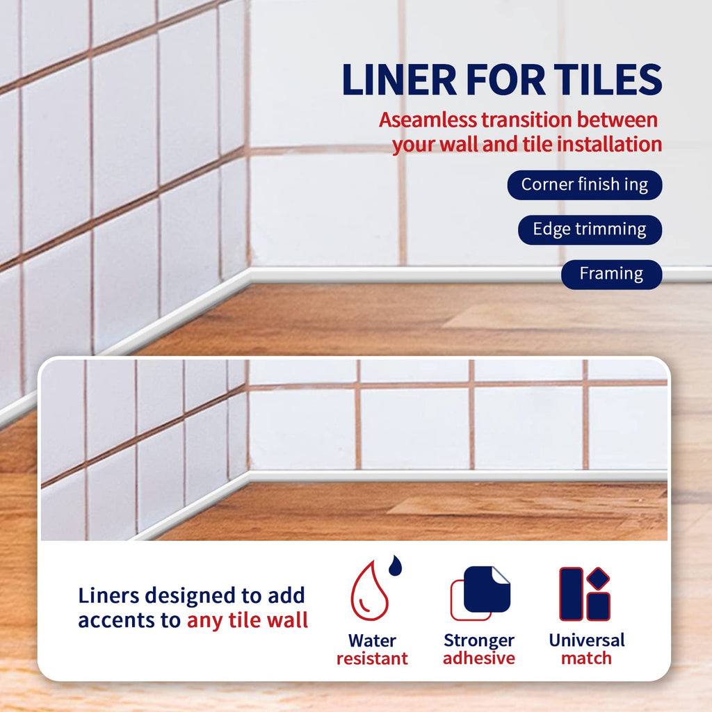 Art3dwallpanels 10 Ft Flexible Peel and Stick Trim Molding for Backsplash Tile Edge, Self-Adhesive Wall Trim for Corner Decor, 120x0.47x0.2 Inch White - Grand Goldman