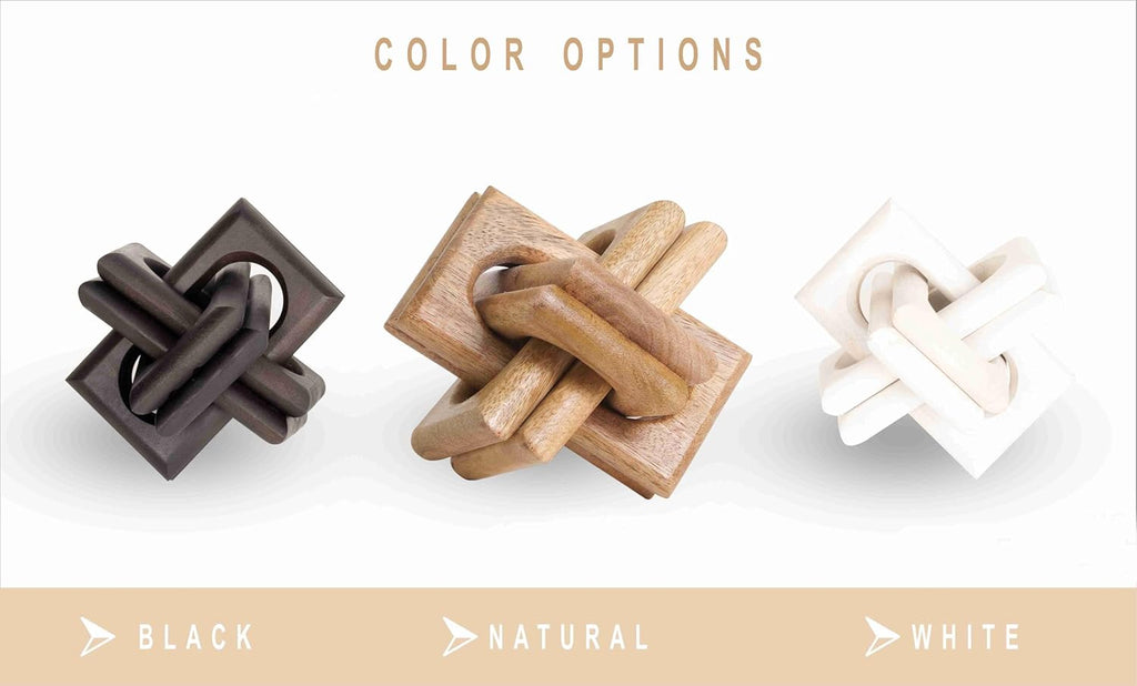 Wood Knot Entry Table for Living Room – Boho 6 Link Interlock Coffee Table, Handcrafted Mango Wood Console Shelf, Modern Farmhouse Home Decor (Black)