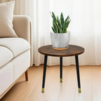 Round Side Table for Small Spaces-16inch Brown Wood Top & Black Metal Tri-Leg Accent Table, Rustic Modern Nightstand End Table for Bedroom, Living Room, Balcony - Easy Assembly Farmhouse Decor