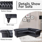 QHITTY L-Shaped Sofa, Sectional Chesterfield Leather Couch 5-Seater Upholstered Small Accent Tufted Sofa with Rolled Armrest and Nailhead Design for Living Room, Apartment, Office (Black)