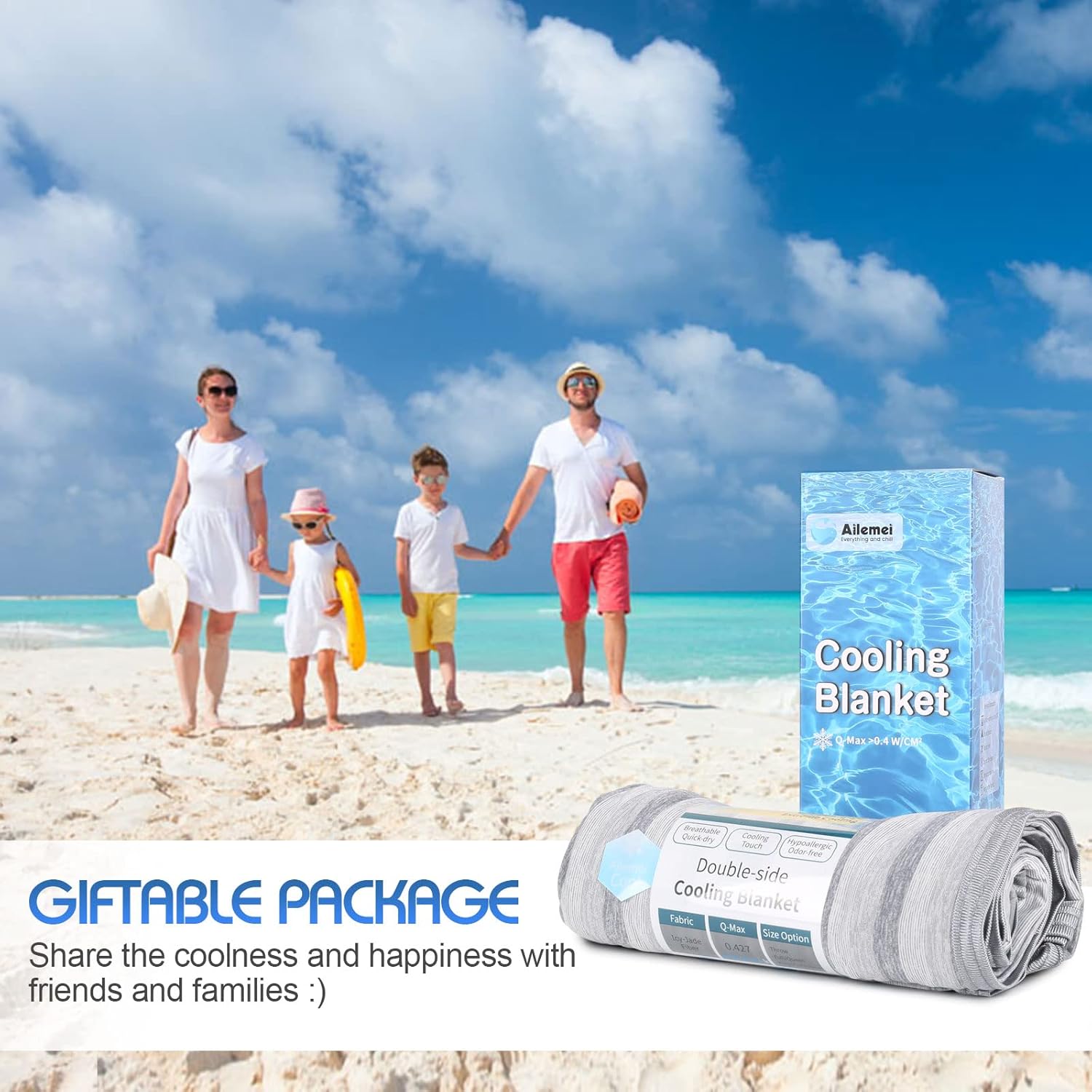 Ailemei Direct Cooling Blanket for Hot Sleepers,Double Sided Cold Effect,Queen Size Lightweight Breathable Summer Large Big Blankets for Bed,Transfer Heat to Keep Body Cool Night Sweats,90"x90"