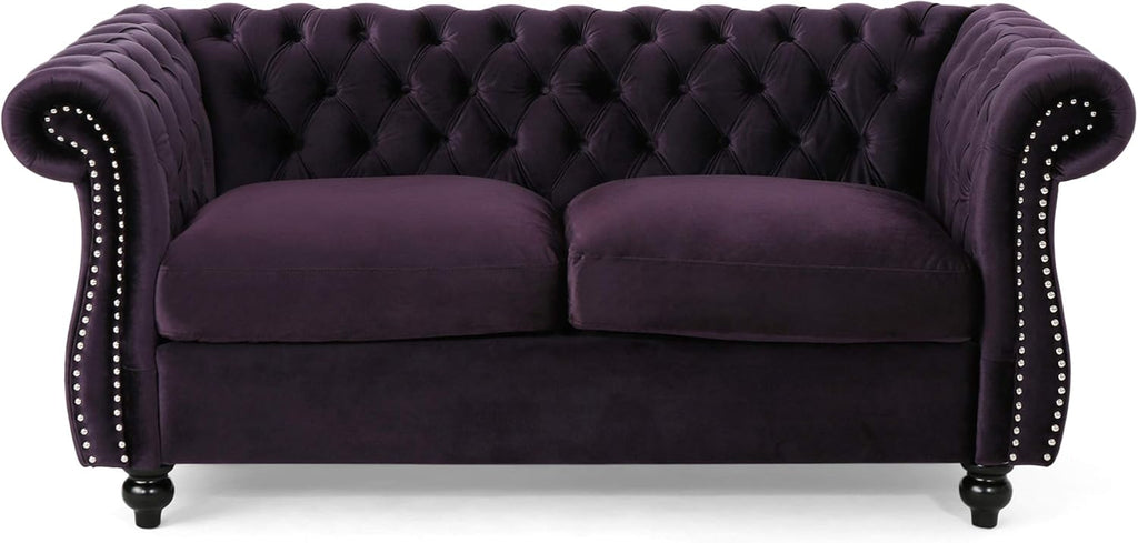 Christopher Knight Home Karen Traditional Chesterfield Loveseat Sofa, BlackBerry and Dark Brown, 61.75 x 33.75 x 27.75