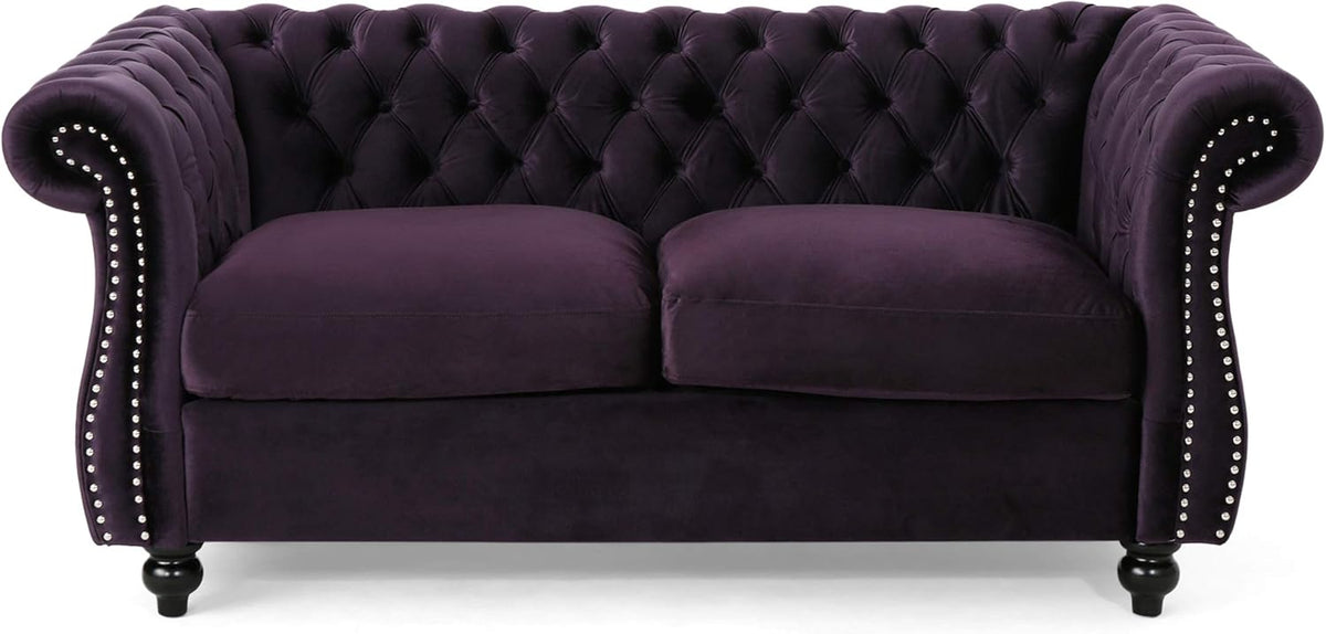 Christopher Knight Home Karen Traditional Chesterfield Loveseat Sofa, BlackBerry and Dark Brown, 61.75 x 33.75 x 27.75