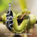 Snake Necklace Sterling Silver Black Tourmaline Snake Pendant Animals Jewelry Gifts for Women Men