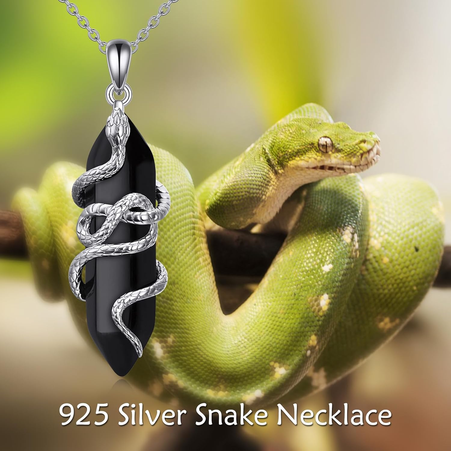 Snake Necklace Sterling Silver Black Tourmaline Snake Pendant Animals Jewelry Gifts for Women Men