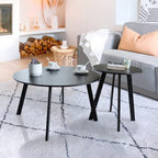 Patio Coffee Table Set of 2, Weather Resistant Outdoor Round End Table, Nesting Tables for Living Room Balcony Office, Black