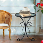 HONGLAND Outdoor Side Table, Small Outdoor Table, 12" Round Patio Side Table End Table, Glass Plant Stand, Small Bistro Coffee Table for Garden Patio Porch Living Room (Pelican)