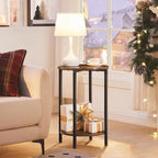 HOOBRO Round Side Table, Wooden Look Accent End Table for Sofa Couch, Round Nightstand with 2-Tier Storage Shelf, for Small Spaces in Living Room, Bedroom, Rustic Brown BF58BZ01G1