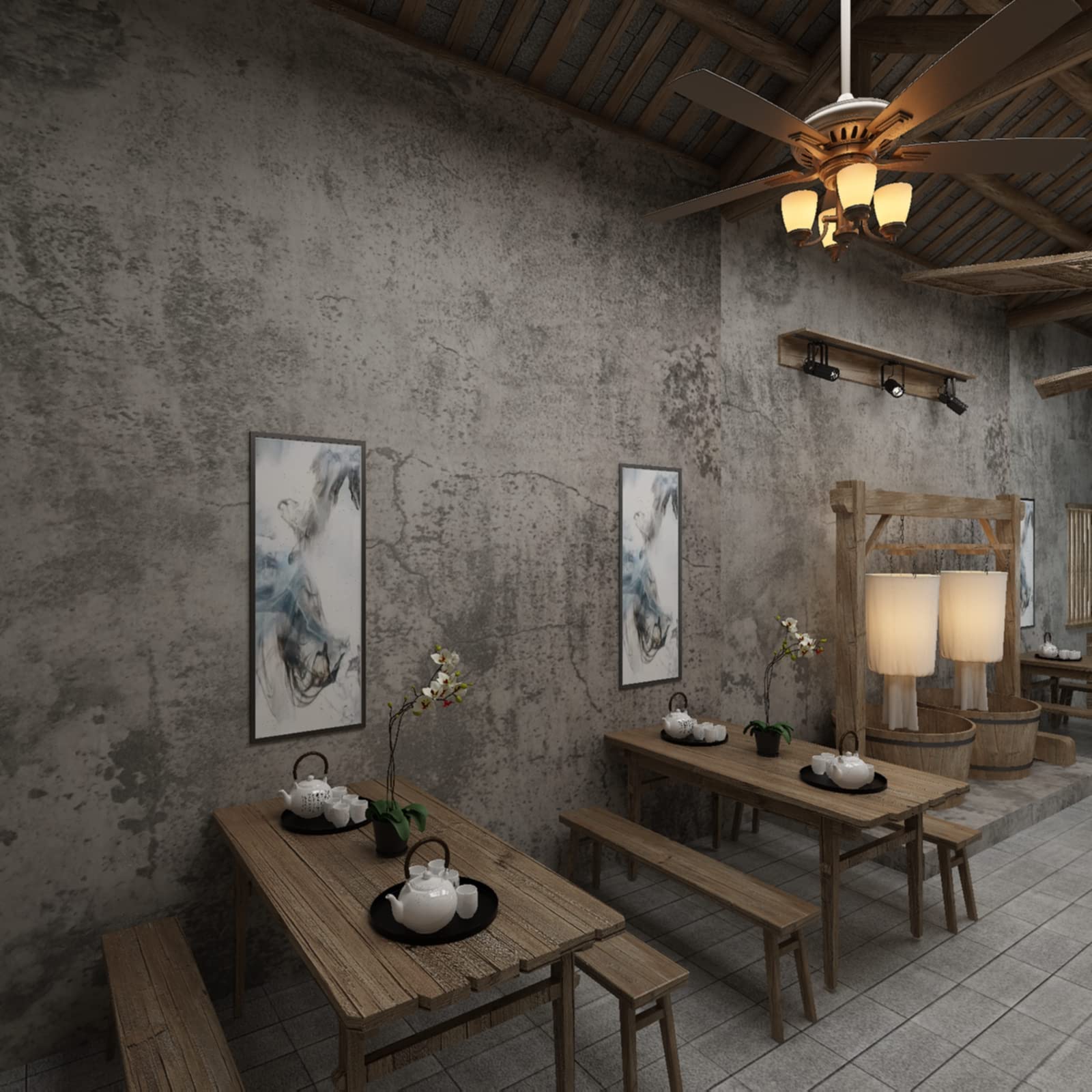 3yecao 48"×354" Extra Wide Big Roll Thick Light Brown Grey Concrete Wallpaper Peel and Stick 3D Industrial Gray Concrete Contact Paper DIY Matte Textured Cement Stickers for Bedroom Bathroom Gym Walls