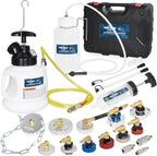 FIRSTINFO A1163HK3 3L Manual Pressure Brake Fluid Bleeder Kit w/ 11 Pcs Metal Master Cylinder Reservoir Adapters + Fluid Receiver Bottle, Extractor Pump, 3 Types of Couplers