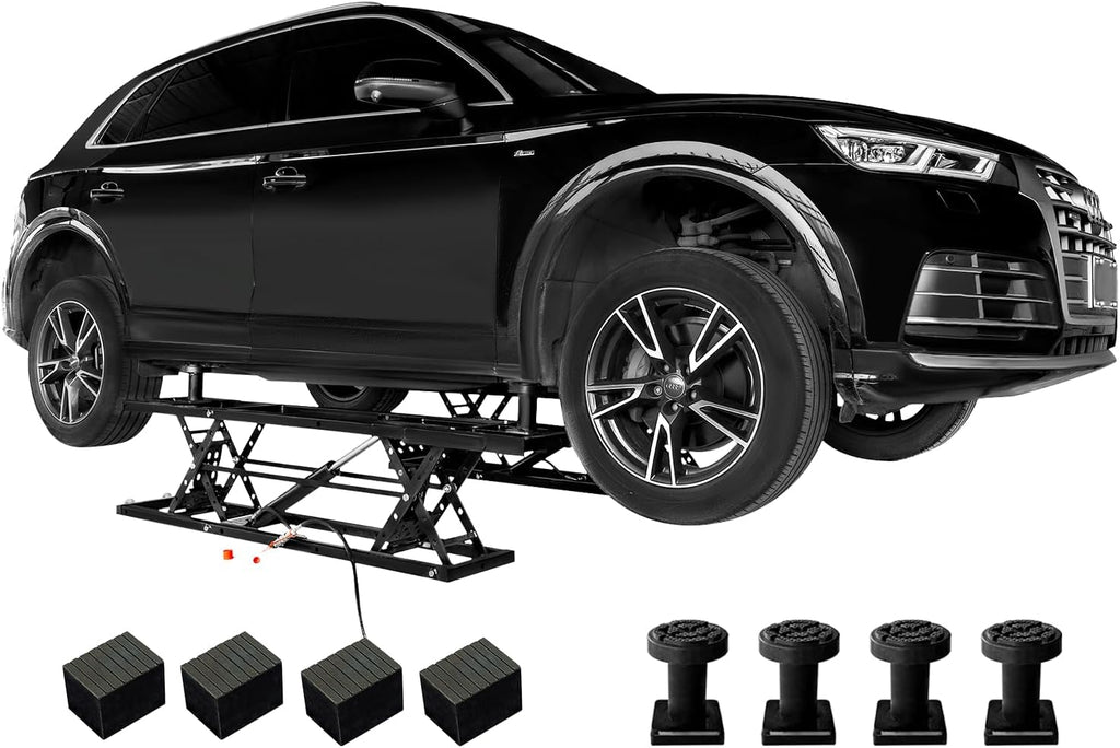Albott 7000 LBS Portable Car Lift, Heavy Duty Quick Jack with 28" Max Height, Locking Levers & Wheels, Adjustable Scissor Lift for Cars, SUVs, Light Trucks, Garage or Shop Use, Black