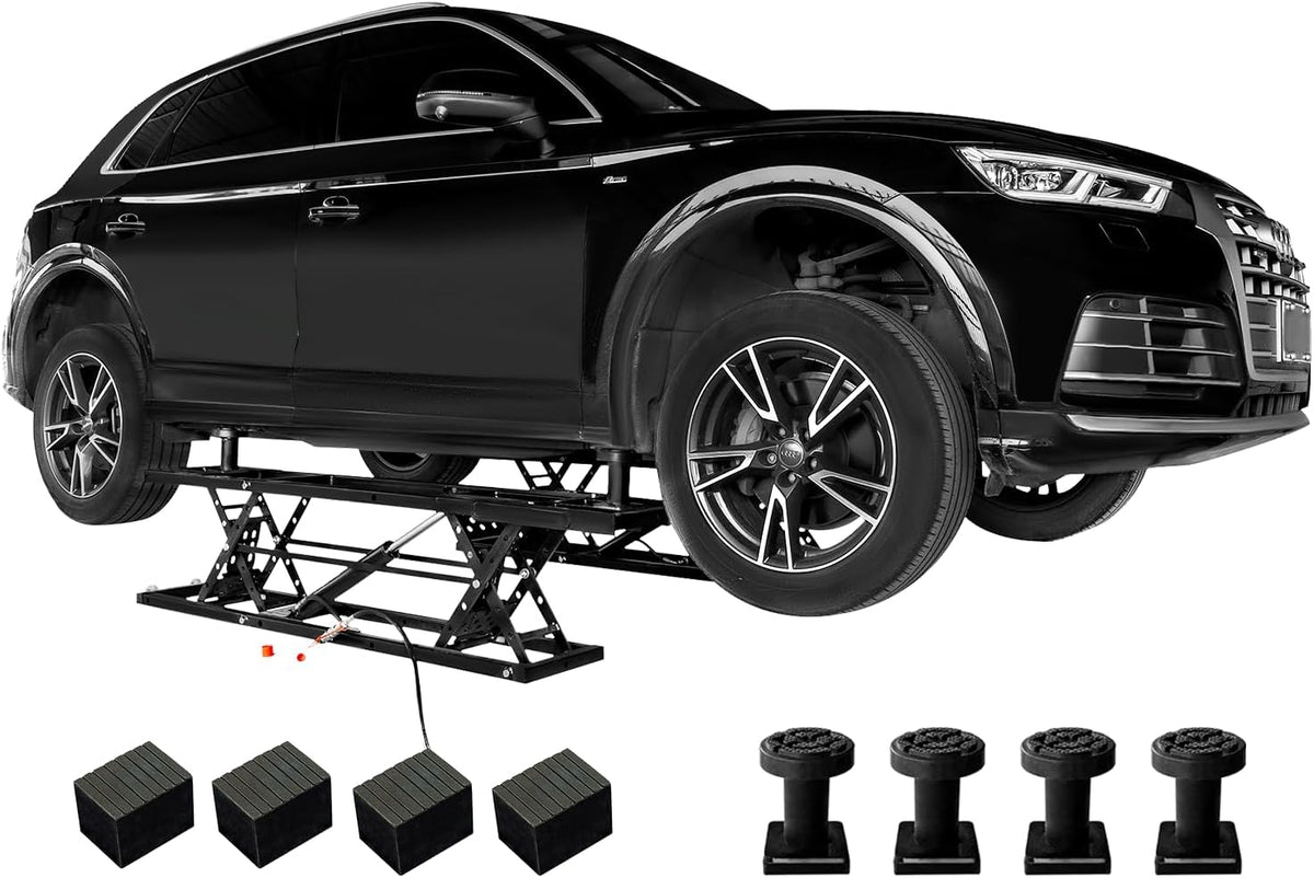 Albott 7000 LBS Portable Car Lift, Heavy Duty Quick Jack with 28" Max Height, Locking Levers & Wheels, Adjustable Scissor Lift for Cars, SUVs, Light Trucks, Garage or Shop Use, Black