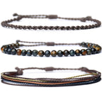 Handmade Natural Stone Beaded Healing Bracelet Gift for Men Adjustable Rope String Bracelet (Lava Rock, Adjustable)