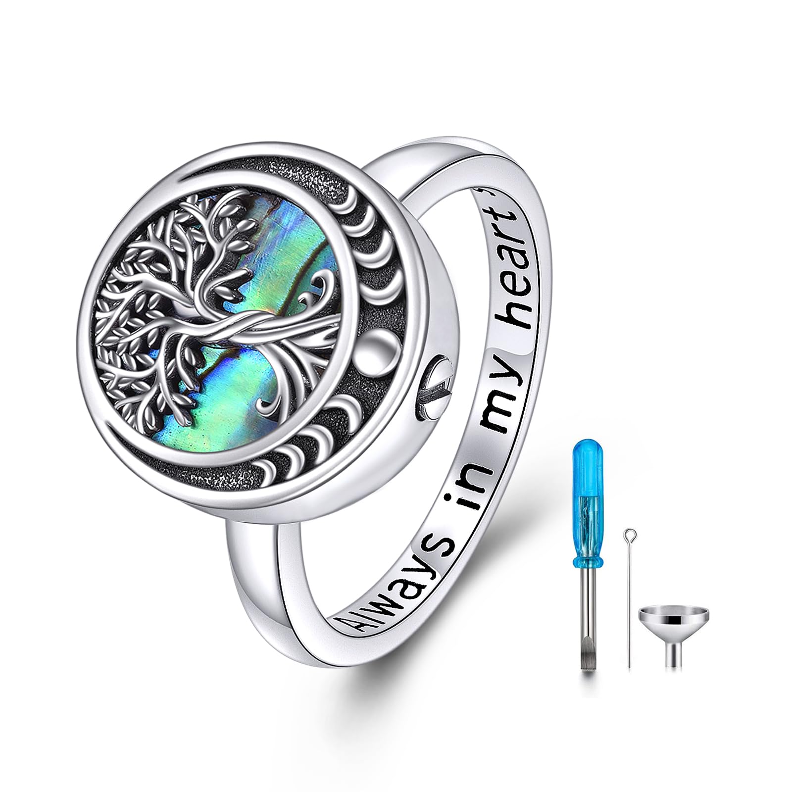 Tree of Life Urn Ring for Ashes 925 Sterling Silver Celtic Knot Family Tree Memorial Keepsake Jewelry Always in My Heart Cremation Ring for Women Men