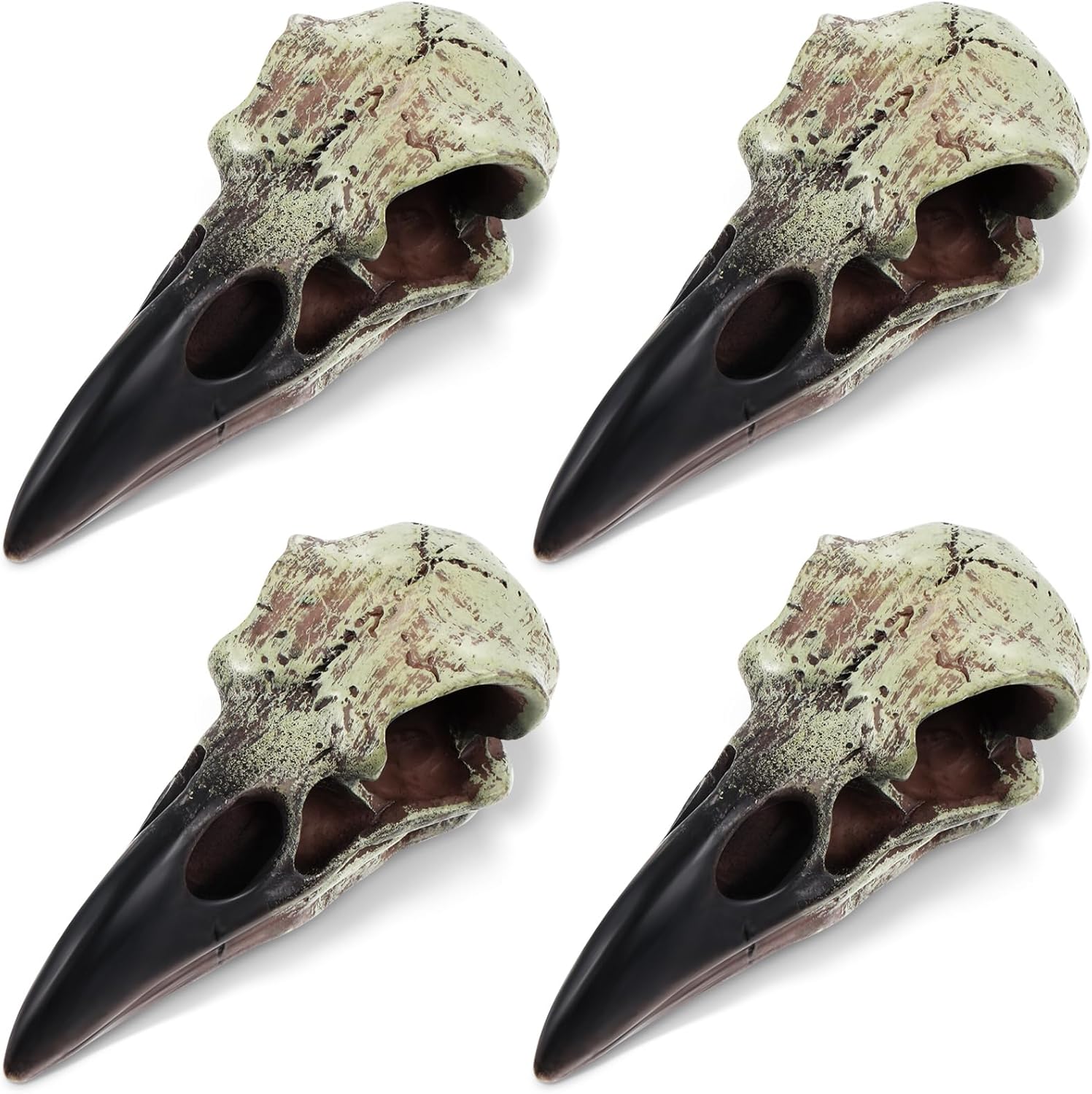 Geetery 4 Pcs Halloween Raven Skull Figurine Scavenger Gothic Crow Hanging Wall Sculpture Resin Raven Skull Statue for Home Faux Bird Bone Jewelry Necklace Decor (2.36 Inch)